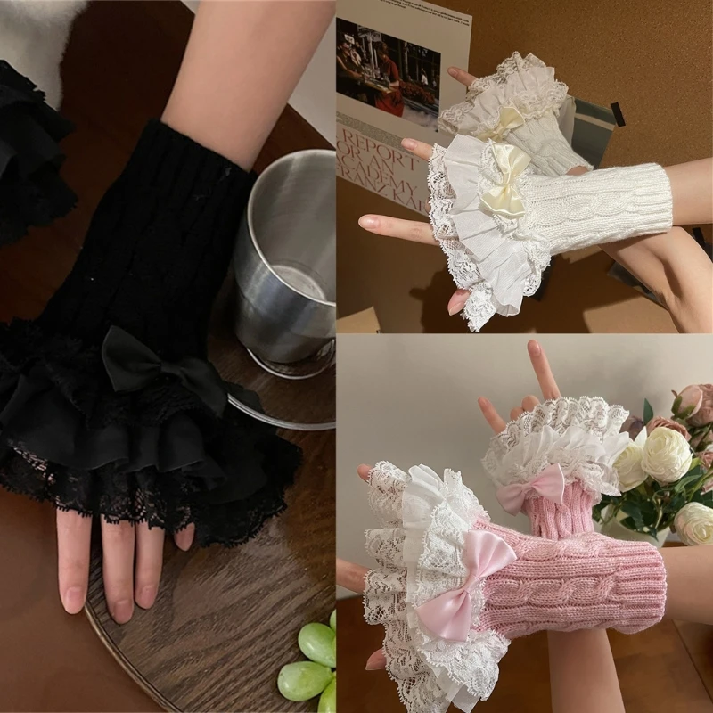 Y2K Floral WristBand Lace Cuff Stretch falošné rukávy zápästie zápästie Vintage pletenie kvetinové čipky zápästie rukavice