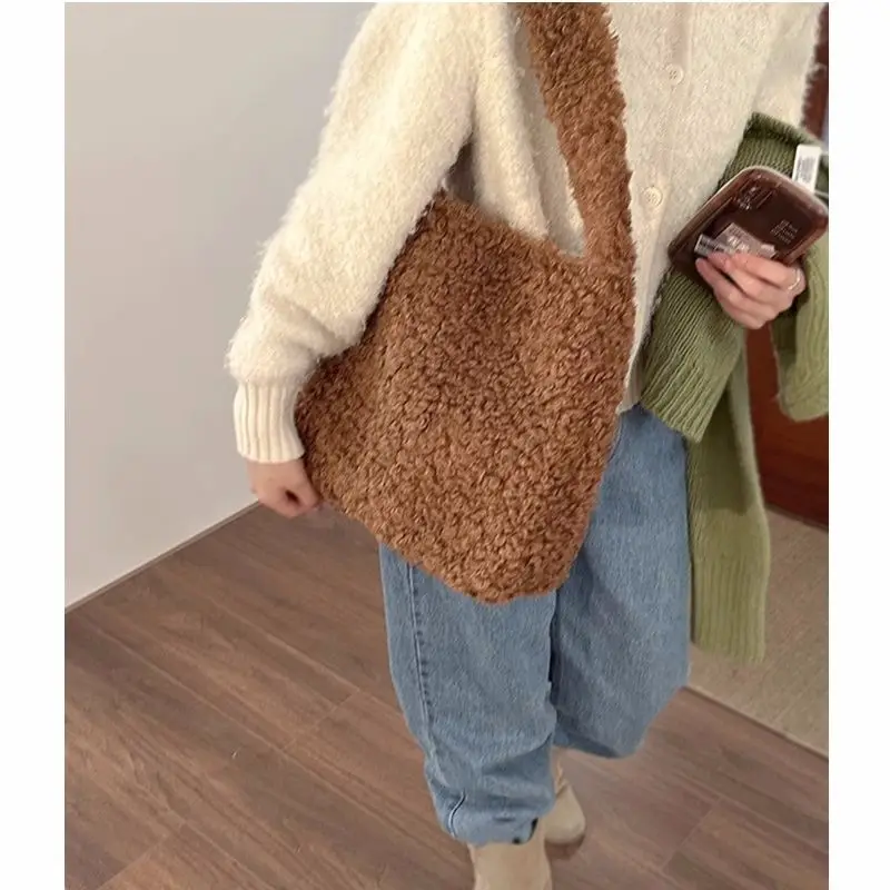 Y2K Fluffy rameno taška Kórejská móda roztomilé zimné tašky