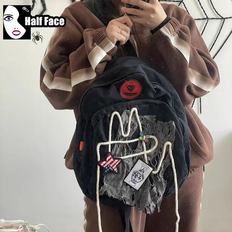 Y2K Girls Harajuku Dámska gotická lolita punk čierna školská tabak veľká kapacita batohová laná hviezda dekorácia Dve ramenné taška Tote Tote