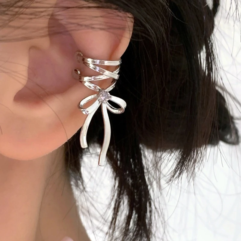 Y2K Girls Nová stuha estetiká Ear Clips Balet Stuha Ribbon Bow-uzly uši manžety Ženy Kórejské módy Kpop náušnice Darčeky šperky