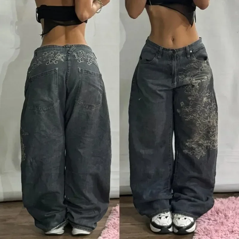 Y2K Harajuku Fashion Nový vzor Tlačené vreckové džínsy Dámske dámske vinobranie populárne príležitostné džbány gotické nohavice s vysokým pásom s vysokým pásom