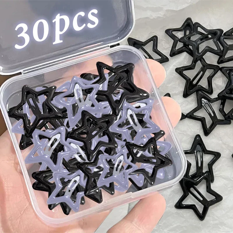 Y2K Harajuku Oil Drop Drop Black Grey Stars Clips Ins Pentagram pikantné dievčenské okrajové vlasové prvky Sladké chladné vynikajúce kórejské doplnky
