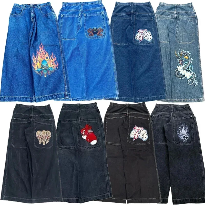 Y2K Jeans Men Vintage vyšívaný vzor American Vysoko kvalitné vreckové džínsy hip hop hop harajuku streetwear muži žien široké džínsy
