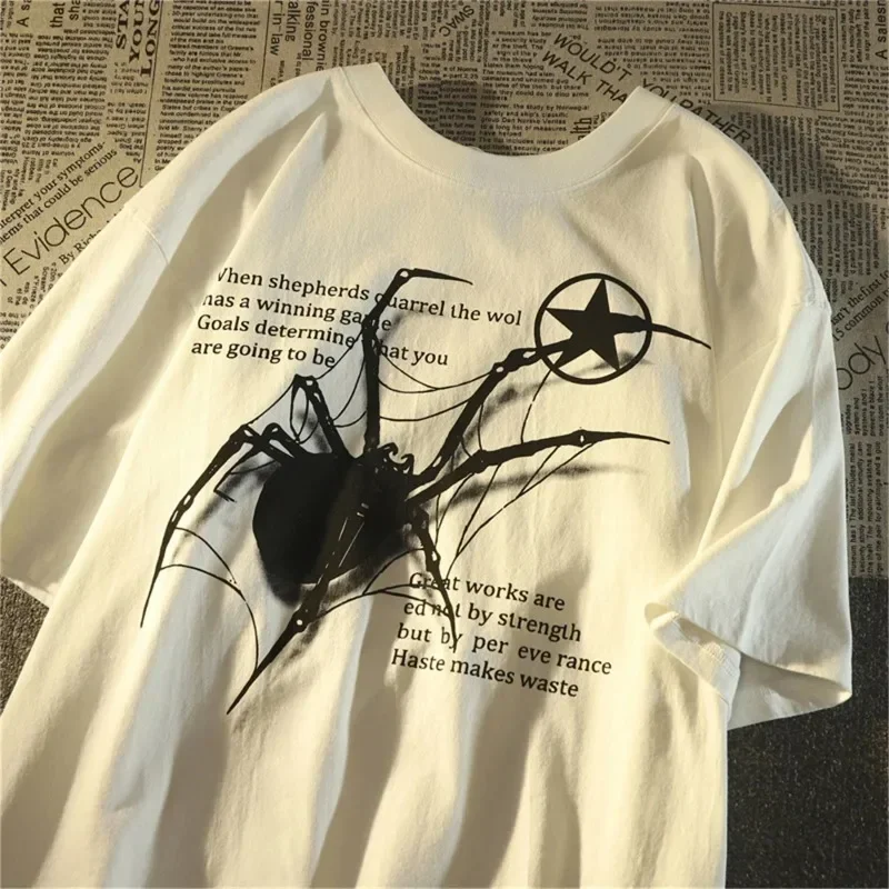 Y2K Kórejské streetwear Spider Graphic aubi harajuku grunge grunge estetický okrúhly krk módny trendy dámske oblečenie s krátkym rukávom