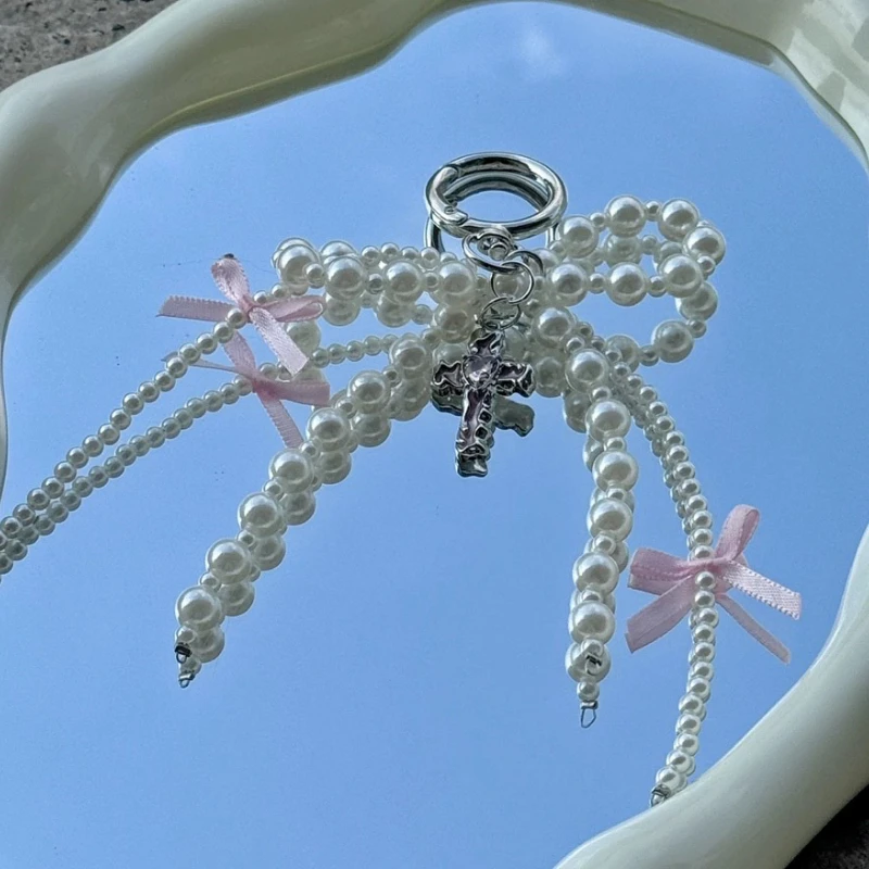 Y2K Kórejský sladký pearl luk keychain srdcový prívesok Keyring 2024 Nový držiteľ estetického kľúču pre dievčatá s taškami prívesok