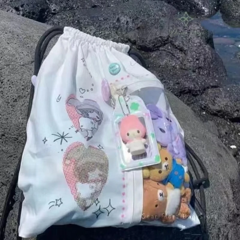 Y2k lolita japonská karikatúra elegantná šnúrka batoh dámy priehľadné pre domácich majstrov