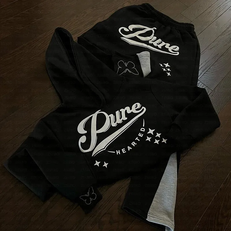 Y2K Man s kapucňou bunda Streetwear Tops Tlač graf Gothic Hoodie Pullover Hip Hop Zip Up Vintage Pánske oblečenie Coats Pant 2024