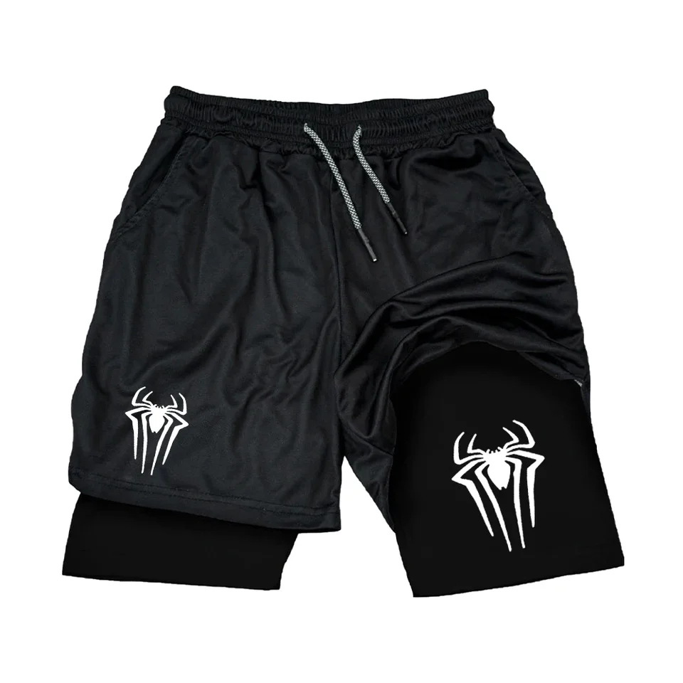 Y2K Performance Shorts Men Spider Tlatená telocvičňa Príležitostné športové kompresné kraťasy Cvičenie siete 2 v 1 športových krátkych nohaviciach