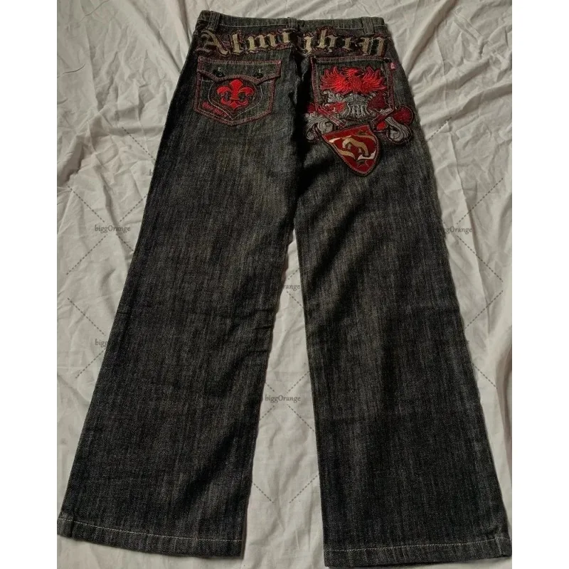 Y2K Plne vyšívaná patchwork módna značka ťažký priemysel džínsy High Street American hip-hop módne retro priame nohavice
