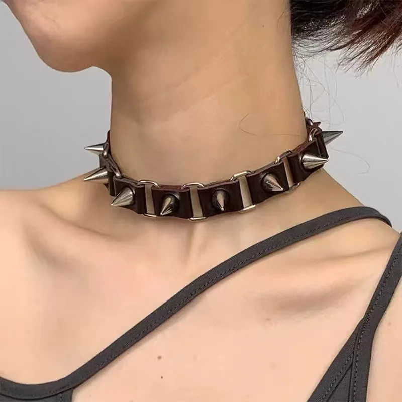 Y2k punk strieborná farba Ninvet Dutinu náhrdelník pre ženy čierne biele kožené kúzla choker sladké chladné párty módne šperky darček