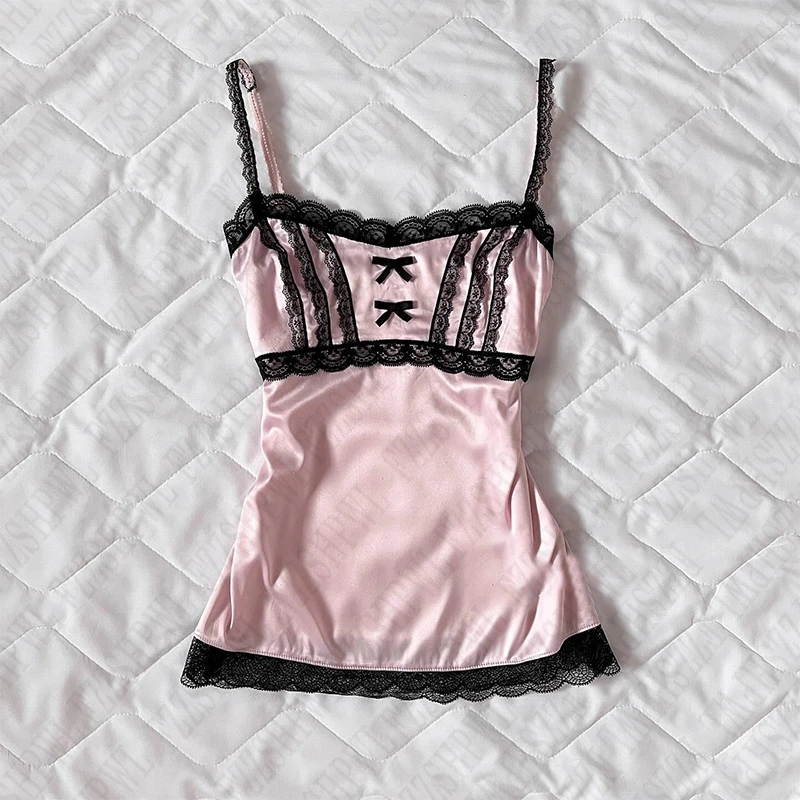 Y2K roztomilé ženy bez rukávov vintage vinobranie sladké čipky Príležitostné emo dievčatá Harajuku Bowknot Streetwear Summer Slim Ladies Crop Tops