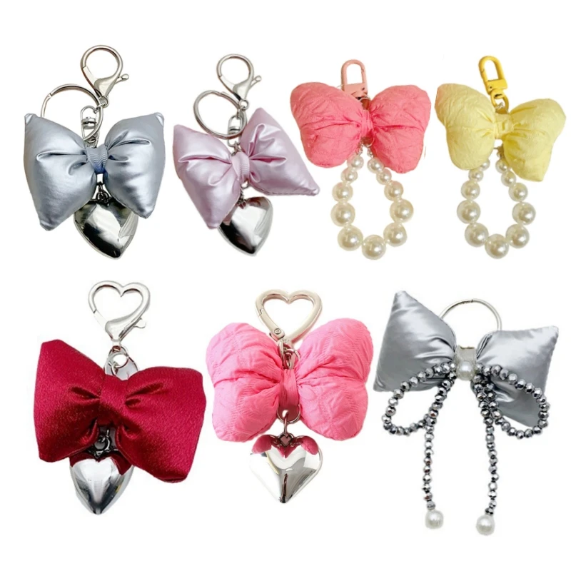 Y2k ružový luk uzol srdiečko Keychain Telefón Kúzla prívesok pre telefón s vreckom Krátke povrazové doplnky Kľúčové tašky