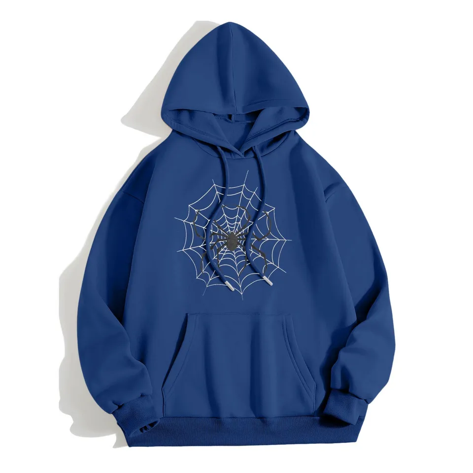 Y2K Spider Web Print Hoodies Ženy Príležitostné nadmerné nadmerné rukávy mikiny s dlhým rukávom Drop 후드티