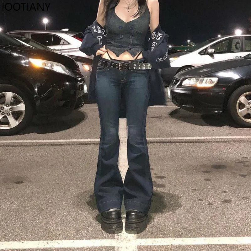 Y2K TIE DYE FLAred Jeans Vintage Stretch Low Rise PANTS Dámske módne rockové základné džínsy Príležitostné streetwear Rovné nohavice 90. rokov