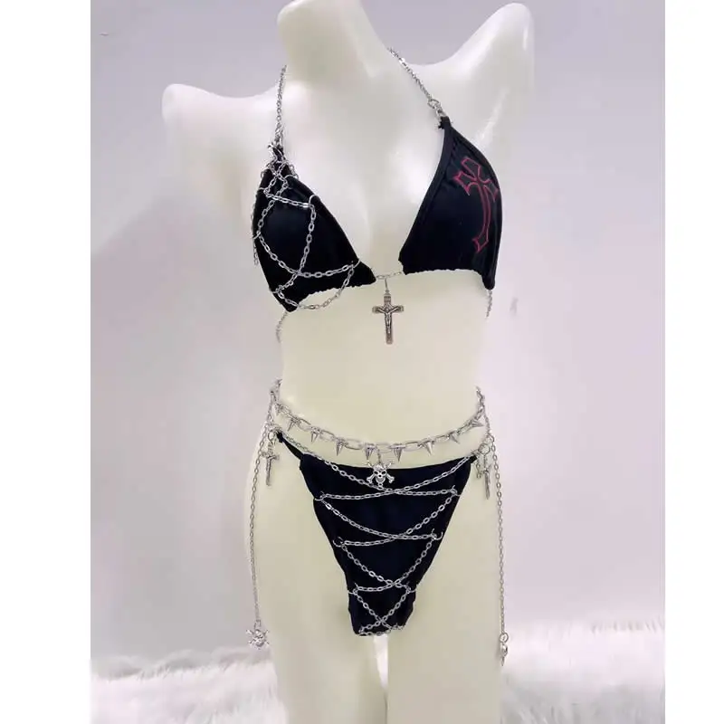 Y2K Tops Y2K Fashion Bustier Top gotické oblečenie y2k bikiny lolita bikini kawaii bikini gotické bikiny lebky bikini korzet top bikini