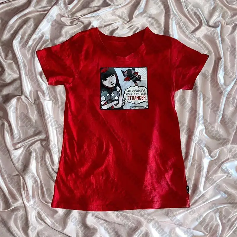 Y2K Ženy Baby Tee Streetwear Star Girl Girl Vintage Girtish Letter Letný punk neformálny odpad základný goth červené tenké tričko emo