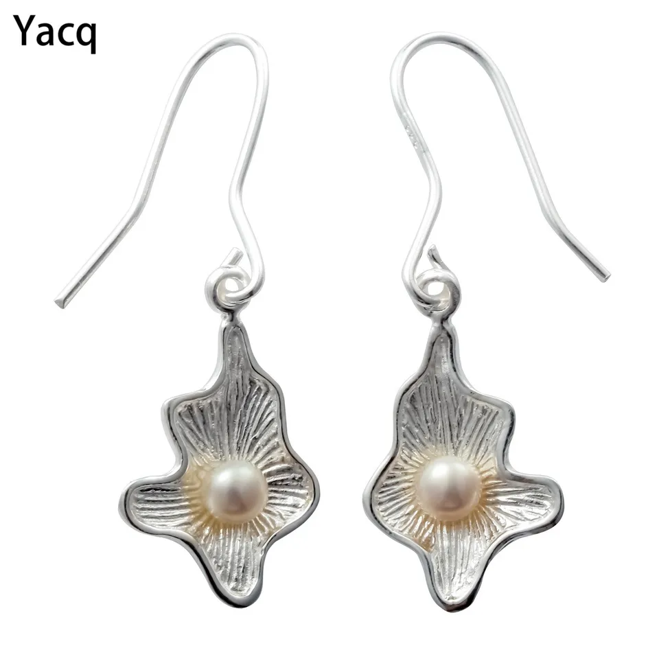 YACQ 925 Sterling Silver kultivované perly Dangle Dangle Drop náušnice Narodeninové oslavy šperky darček pre ženy priateľka Dropshippping CE41
