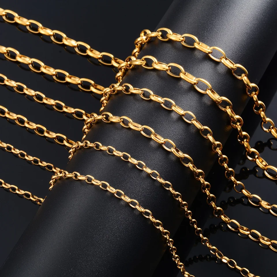 Yadreva oválny reťazec z nehrdzavejúcej ocele Gold Color ROLO Link šperky výroby dodávok