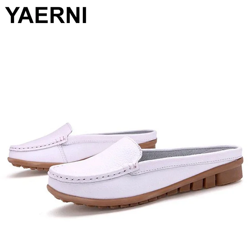 Yaerni Women Sandals Summer Half Plippers žabky Flops Originálne kožené sandále sandále topánky Žena plus veľkosť 35-41 p3d18