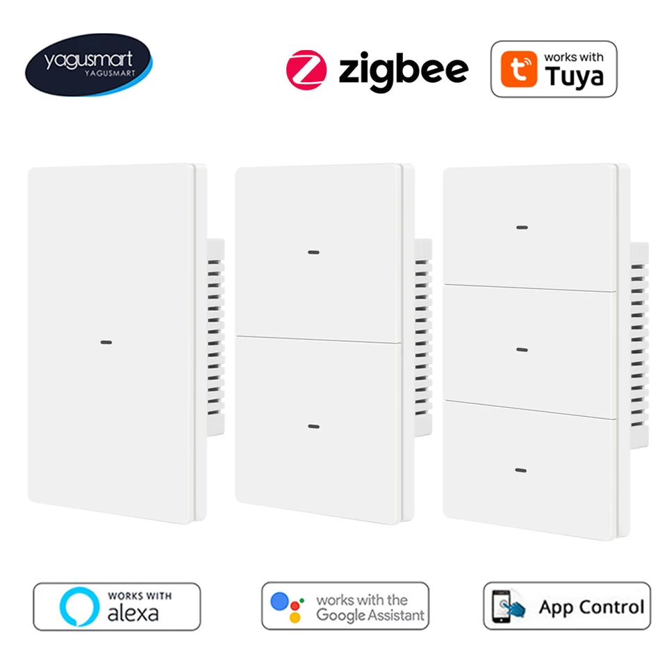 YAGUSMART ZIGBEE US SMART SWINT SWINT Button Prepínač Neutrálna voliteľná práca s Tuya Home Google Home Smartthings App