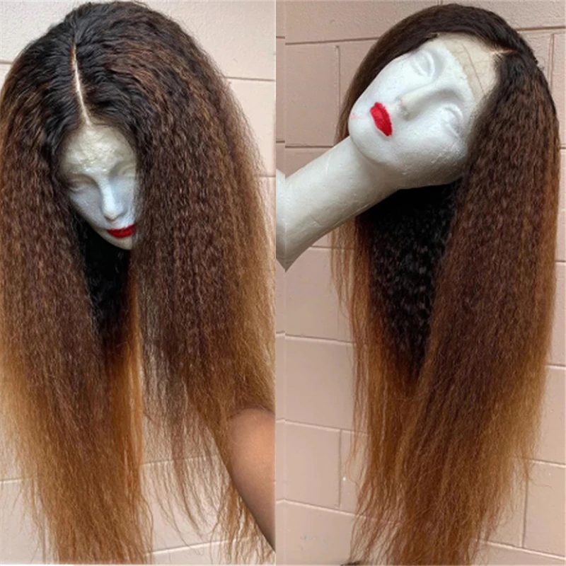 Yaki ombre hnedá 30 palcov dlhá výstredná priama čipka predná parochňa pre ženy s detskými vlasovými syntetickými vopred vopred glueless dennou parochňou