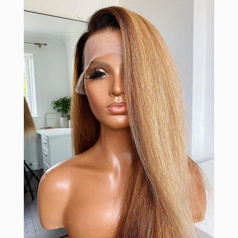 Yaki vopred 26inch dlhá 180 hustota ombre blondínka výstredná priama čipka predná parochňa pre ženy