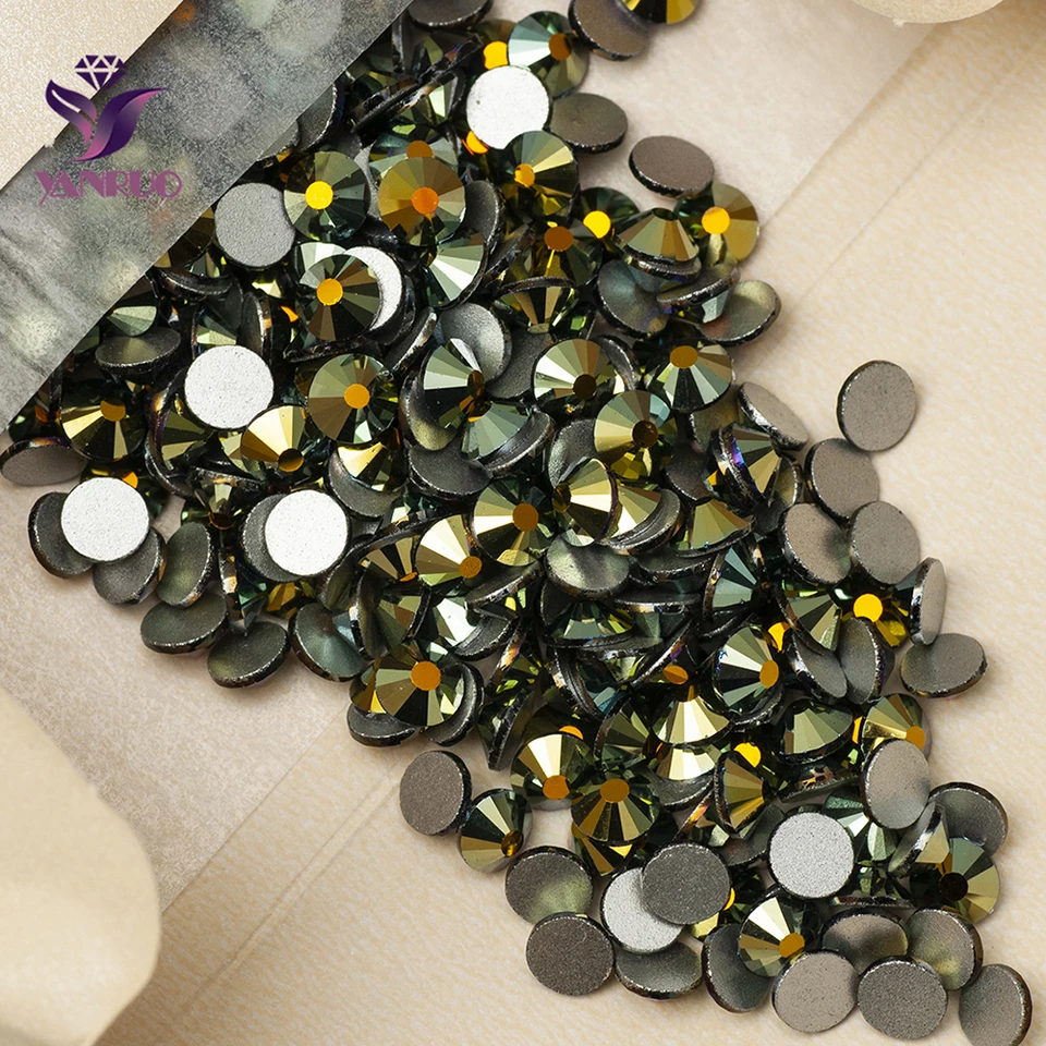 Yanruo 2058NOHF Jet AB Non Hot Fix Stones Flatback Crystal Glass DIY Práľové lepidlá na pásy na šaty
