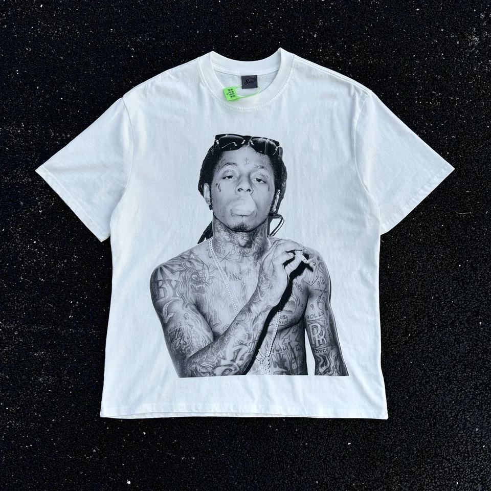 Yao888 Lil Wayne Graphics tlač Pure Cotton Tee Módna nadmerná nadmorská výška graffiti príležitostné hiphopové streetwear vintage t tričko pre mužov