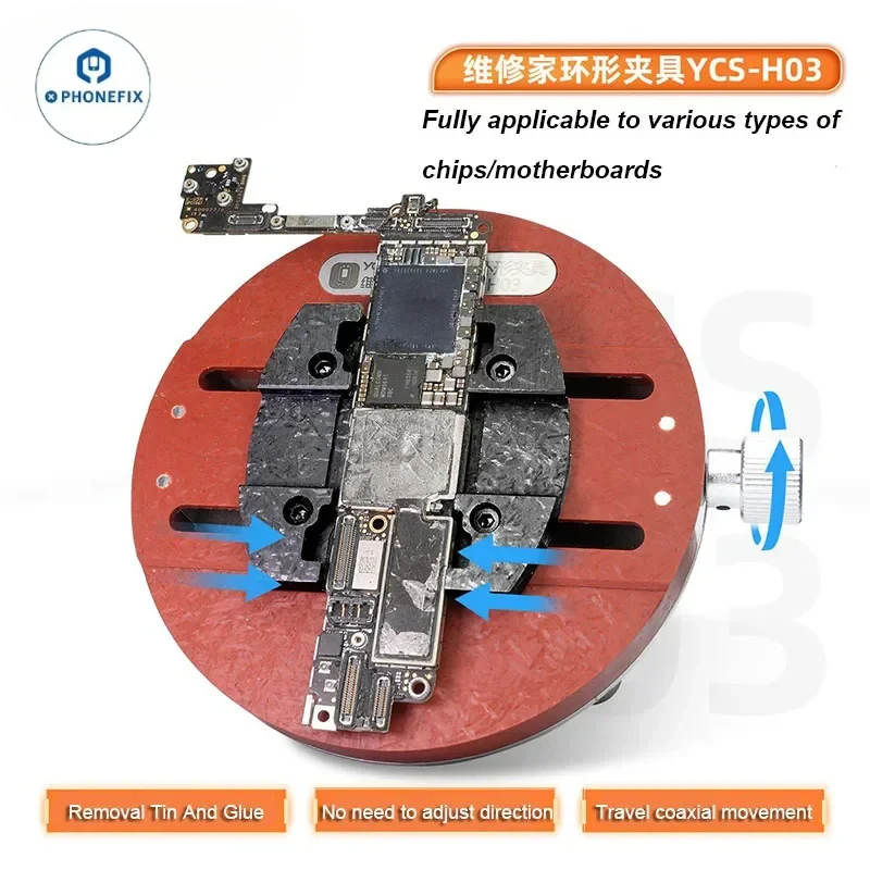 YCS Universal Phone PCB BGA kruhový svietidiel Základná doska CPU IC Chip Glue Tin Odstráňte držiak logickej dosky na opravu spájkovania