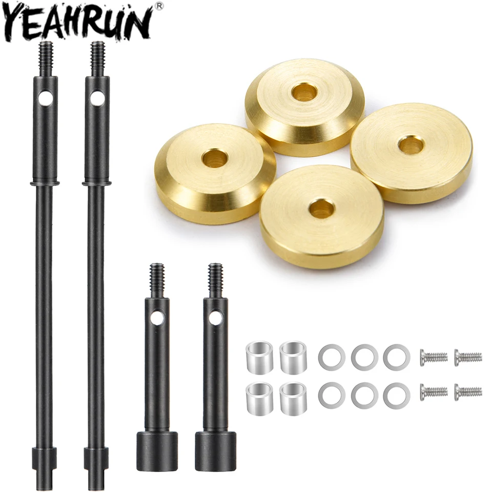 Yeahrun predný zadný hnací hriadeľ CVD +4 mm oceľové nápravy mosadzné hmotnosti rozširujú náboj kolesa pre 1/24 axiálne diely SCX24