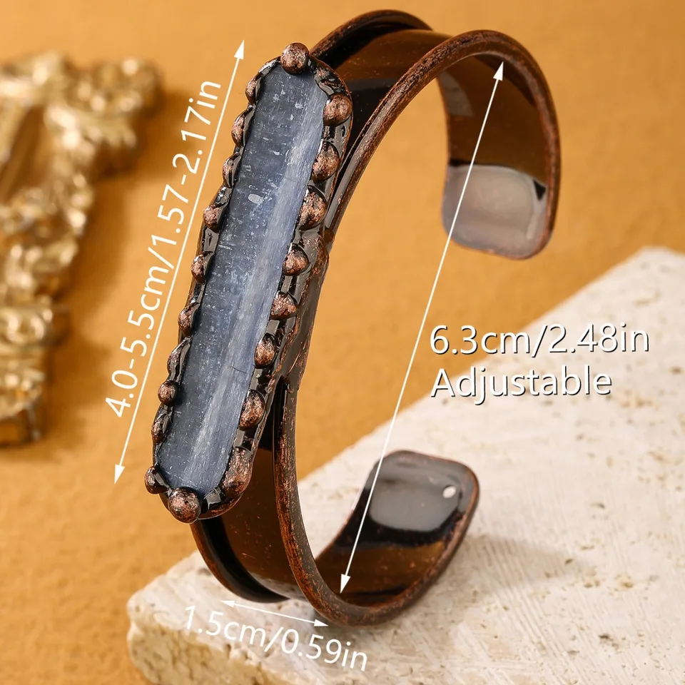 Yeevaa 1pc Natural Kyanite Stone Open Open Bangle Bracelet Copper Hand Jewelry Party Darčeky