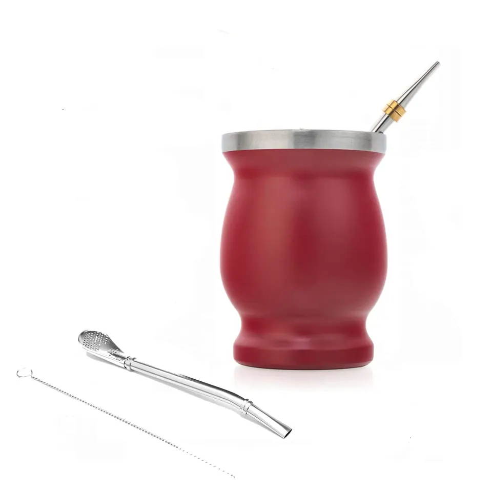 Yerba Mate Prírodný tekvica/čajový šálka súprava originálna tradičná kamarátka bombilla (yerba mate slama) a čistiaca kefka s dvojitou stenou