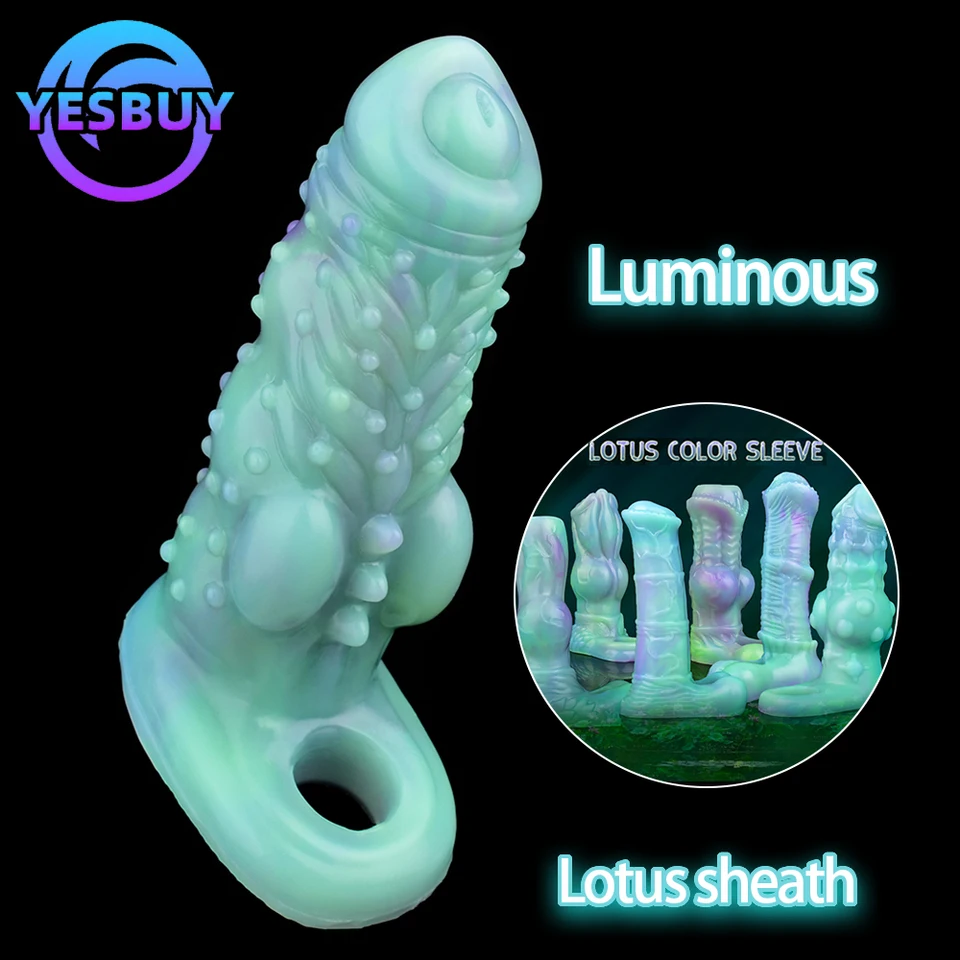 Yesbuy Luminous Lotus Color Penis Penis Rukáv predlžovač plášť Péro Zväčšenie mäkkých silikónových kohútov Oneskorené hračky ejakulácie sexuálne hračky
