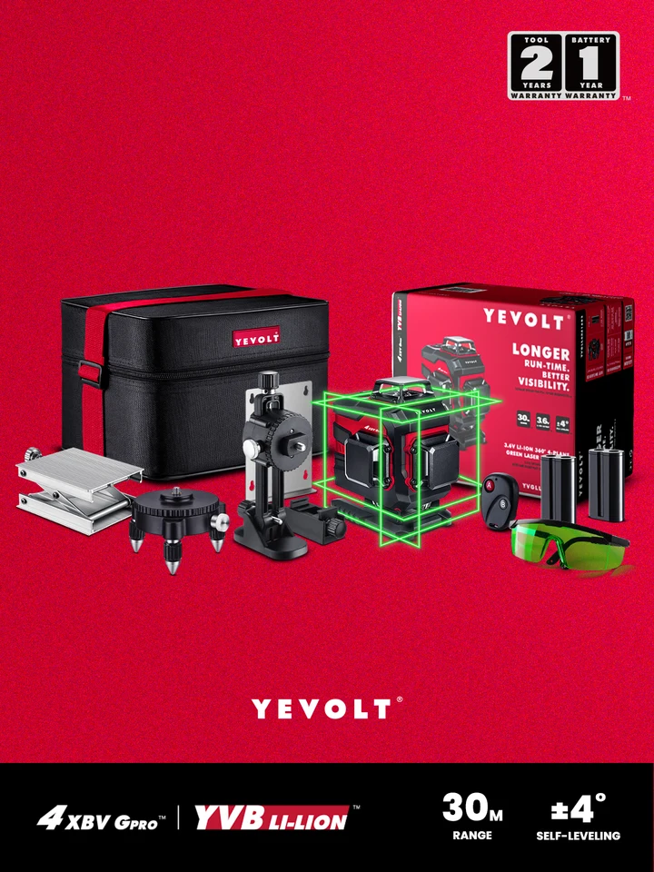 Yevolt yvgll4xs16b2dp 4-rovina zelená laserová súprava 4d 16 riadkov samovlavá celá denná práca Magnetická konzolová meracia konzoly
