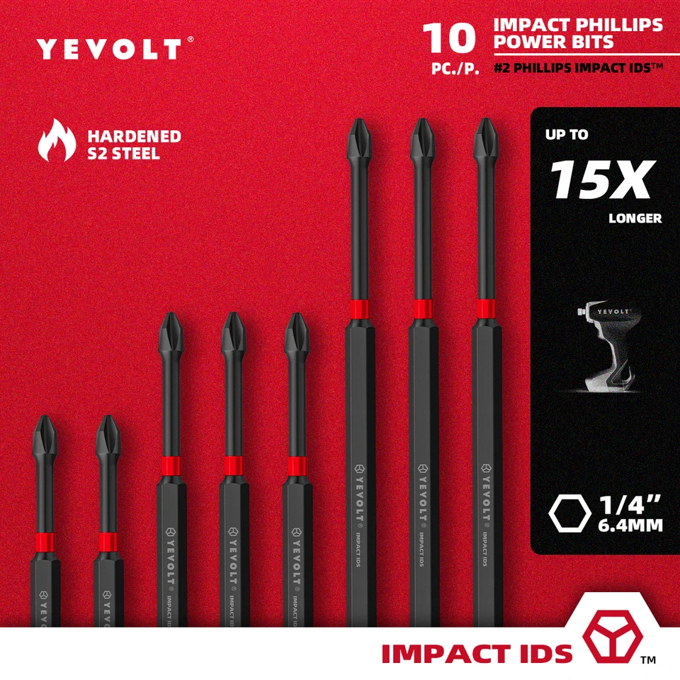 Yevolt YvidSph2 séria nárazových skrutkových skrutkových set 10ks 50/65/75/90/100/150 mm 1/4 