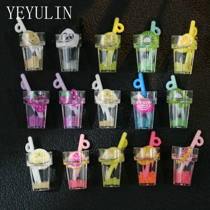 Yeyulin 10ks/veľa ovocia citrónovej svetelnej živicovej fľaše poháriky Kúpeľby prívesok DIY Keychain Náramok pre šperky 1,9*1 cm