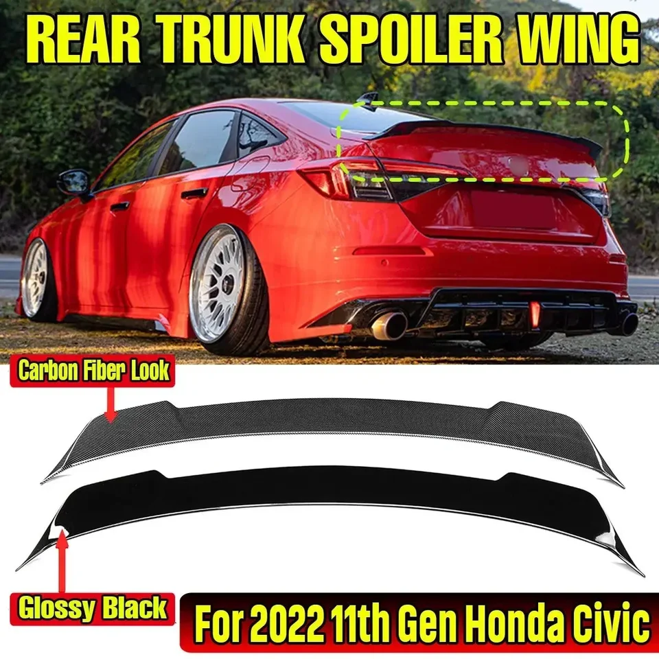 YF Style Car Auta Zadný kufr SPOILER LIP LIP LEOP pre HONDA CIVIC 11. 4 dvere sedan 2022 UP Zadný spoiler predlžovacia súprava na predlžovanie pier