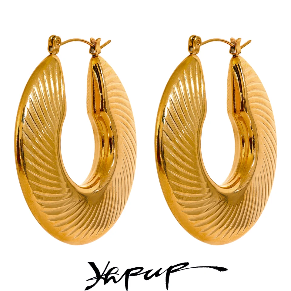 YHPUP 40 mm Minimalistické módne zlaté farby vodotesné náušnice pre žien pre ženy Trendy kovové textúrované štýlové kúzlo šperky bijoux