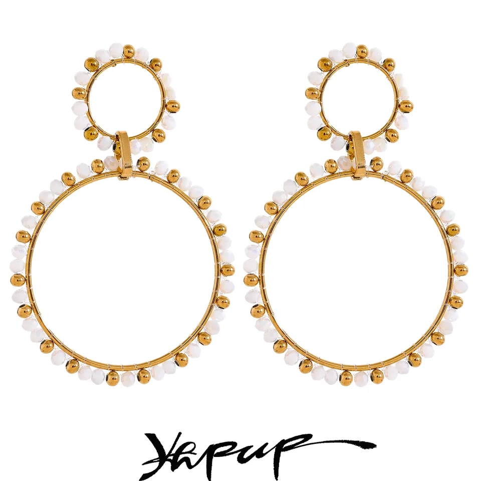 YHPUP 65 mm farebné krištáľové korálky ručne vyrobené z nehrdzavejúcej ocele Round Dangle Dangle Dangle náušnice Dank Trend Summer y2k šperky darček