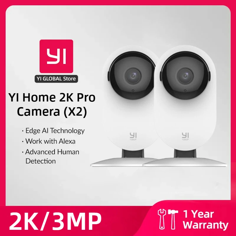 Yi Pro 2K WiFi Home Camera Camera 2ks súprava 3MP s Night Vision IP ochrana ochrany proti ľudskému/zvukovému detekcii