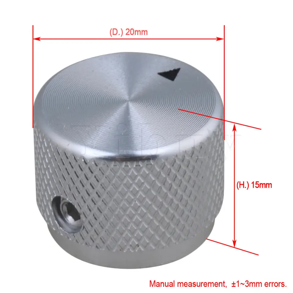 Yibuy 20x15.5x6mm strieborná hliníková elektrická gitara Potentiometer objemový tón rotačné ovládacie gombíky Balíka 2
