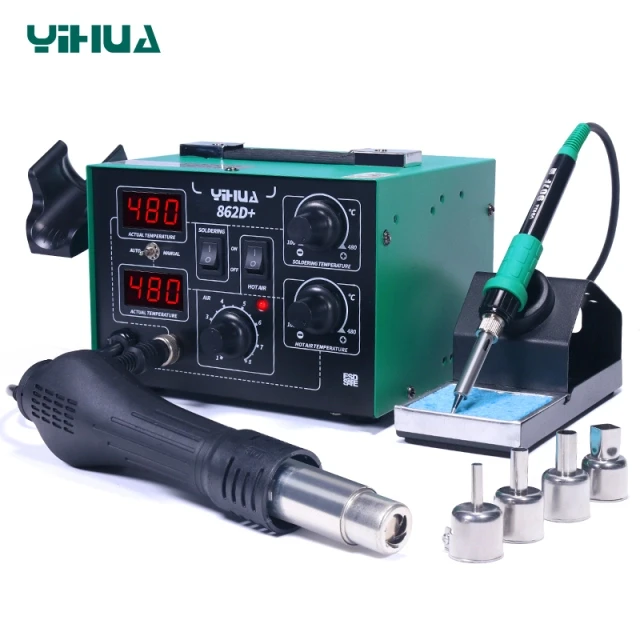 Yihua 862d+ 2 v 1 spájkovacia stanica 800 W SMD Hot Air Gun Spájka železa predhrievacej stanice