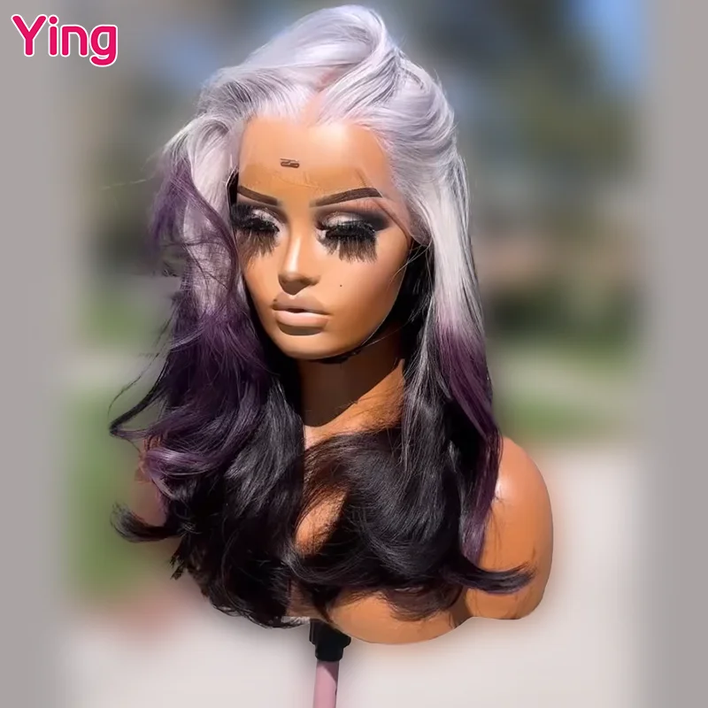 Ying Body Wave Strieborná šedá tmavo fialová sfarbená sfarbená 13x4 čipky predné ľudské vlasové parochne Remy 613 Parochňa 13x6 čipkovaná čelná parochňa vopred vopred