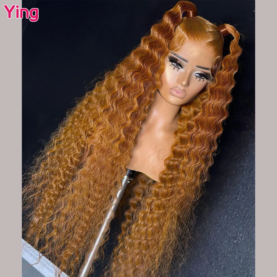 Ying Vlasy 200% hlboká vlna Ginger Brown 13x6 Lace Čelná parochňa ľudské vlasy 13x6 čipkovaná predná parochňa vopred vopred s priehľadnou čipkou 5x5