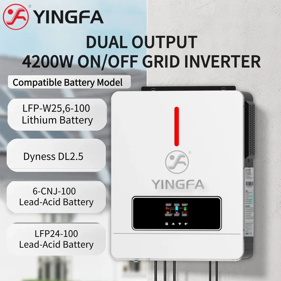 Yingfa 4,2KW 24V Hybridný slnečný invertor, duálny výstup 220V ~ 240V, mriežka zapnutia/vypnutia, čistá sínu
