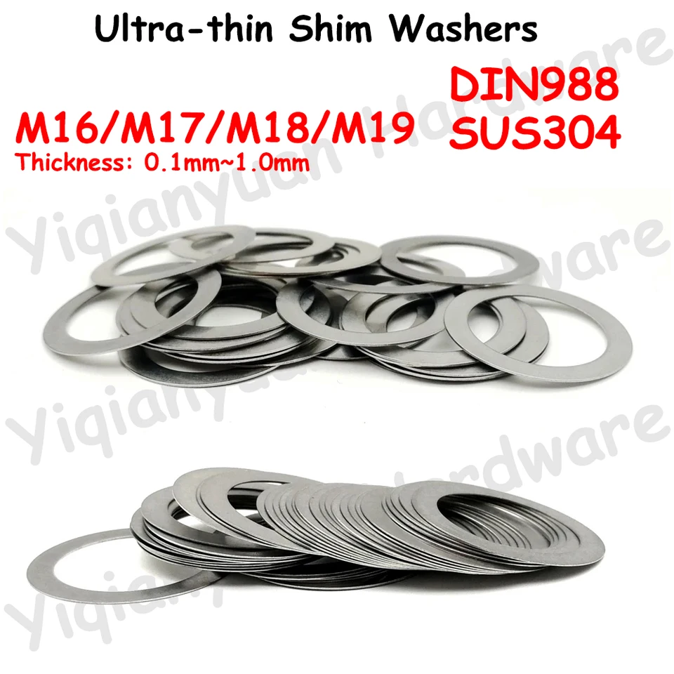 Yiqianyuan M16 M17 M18 M19 DIN988 SUS304 NEPRAVNÁ OCELNÁ KONTROLA SHIM WASERS Ultra-tenká rovná práčka Flat Gaskets