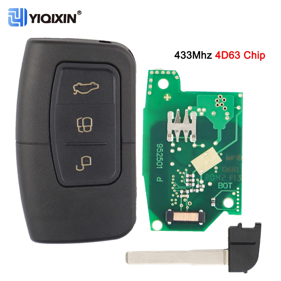 Yiqixin flip diaľkové auto kľúč pre Ford Fusion Focus Fiesta Mk7 Escape Kuga C-Max Mk2 Mondeo Galaxy Smart Card FOB 4D63 Chip 433MHz