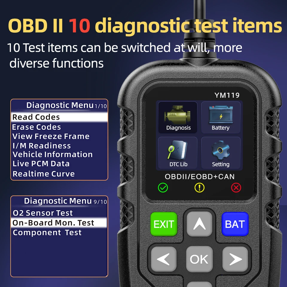 YM119 OBDII SCANNER Diagnostický nástroj Viacjazyl OBD2 Clear/ERASE Code Reader