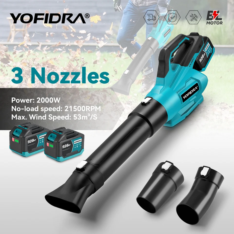 Yofidra Brushless Electric Blower bezdrôtový výkonný prach z domácnosti fúkanie snehu čistiaci nástroj pre batériu Makita 18V-21V