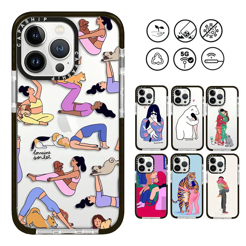 Yoga Fitness Girl Pár Pet Cuddle puzdro pre iPhone 16 15 14 13 12 11 Pro x xs xr max 7 8 plus SE Soft TPU Shockproof zadný kryt
